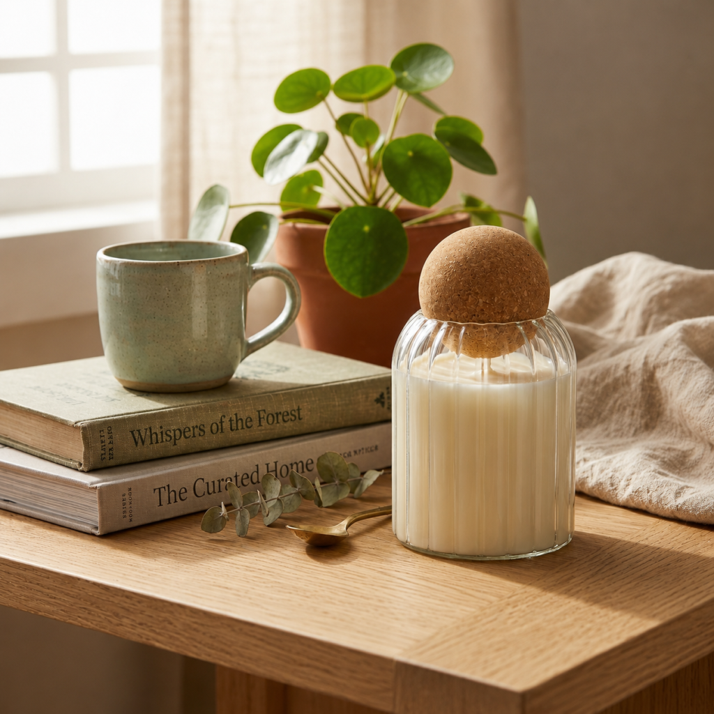 Hand-Poured Scented Candle in Glass Jar with Cork Lid