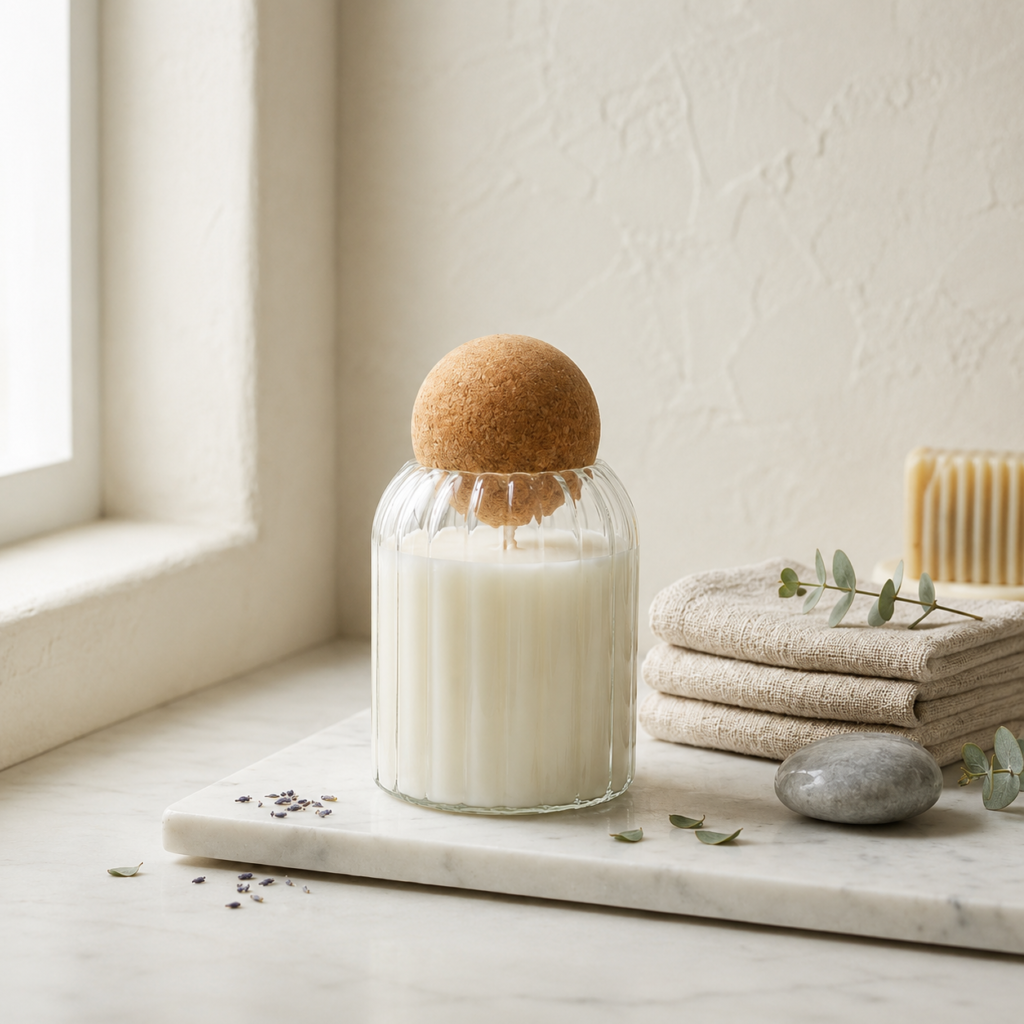 Luxury Hand-Poured Oudh Scented Candle in Glass Jar with Cork Lid | Argham Decor