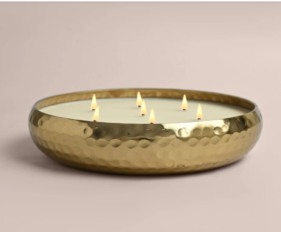 Large Hammered Gold Metal Multi Wick Metal Candle Bowl – Decorative Centerpiece Home Decor - Image 2