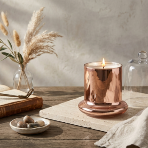 Rose Gold Mercury Jar Soy Candle with Glass Cloche Lid (Sabaya Fragrance)