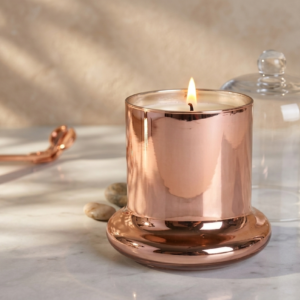 Rose Gold Mercury Jar Soy Wax Candle with Glass Cloche Lid (Oudh Fragrance)