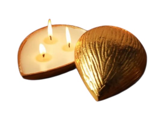 Almond Shape Soy Wax Candle | Gold Metal Jar, 3 Wick Luxury Home Decor Gift - Image 2