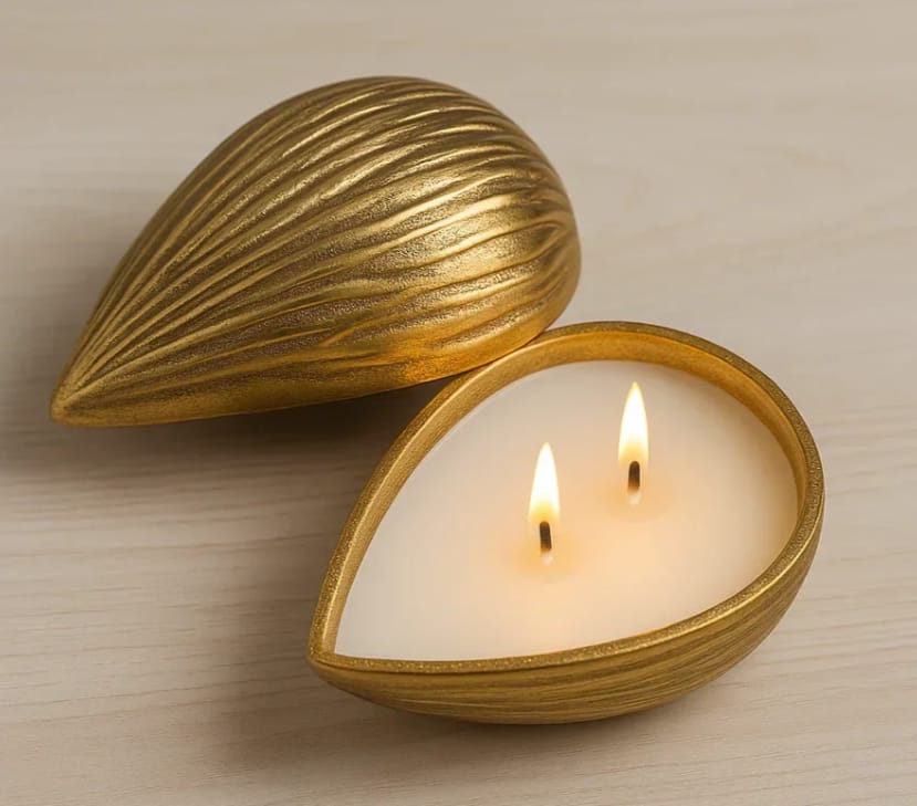 Almond Shape Soy Wax Candle | Gold Metal Jar, 3 Wick Luxury Home Decor Gift - Image 4
