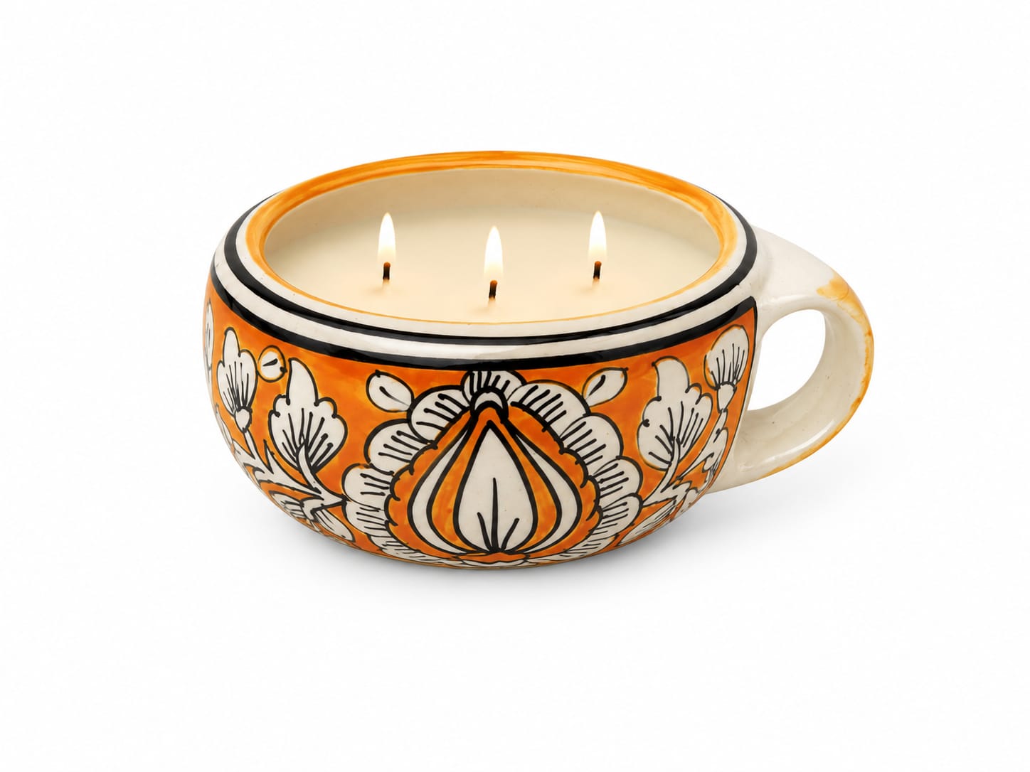 Yellow and white ceramic 3-wick candle: Luxury Home Decor Gift - Image 2