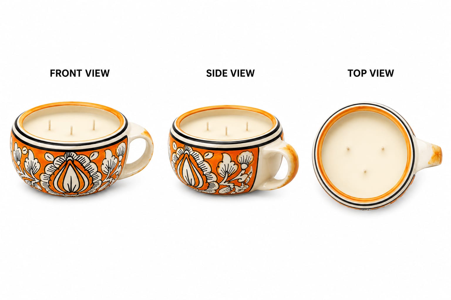 Yellow and white ceramic 3-wick candle: Luxury Home Decor Gift - Image 3