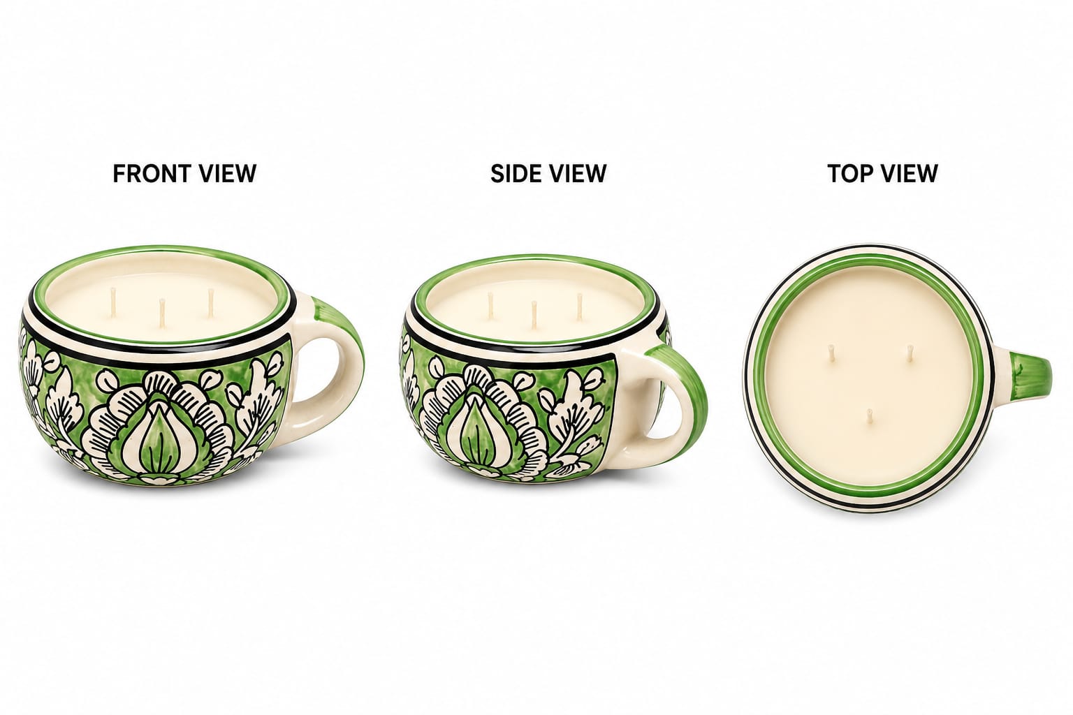 Green and white ceramic 3-wick candle: Luxury Home Decor Gift - Image 2