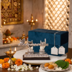 Silver Plated Lord Krishna Hands with Flute & Peacock Idol